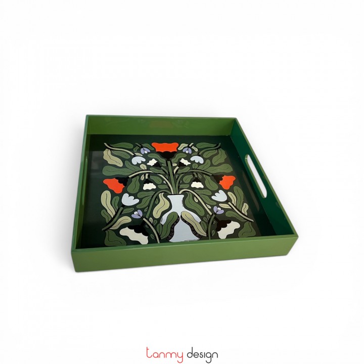 Square lacquer tray hand-painted with flower and leaf 32*H9 cm ( different designs )